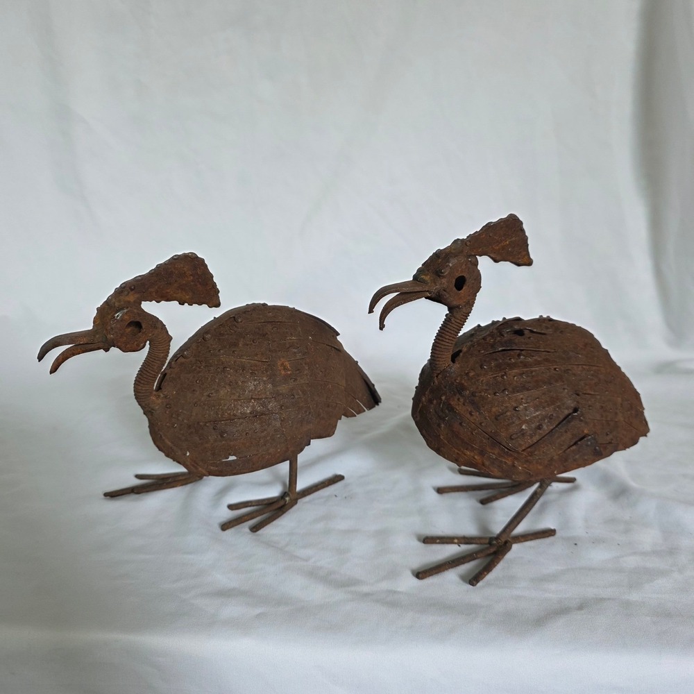 Brutalist-Style Rustic Welded Metal Bird Sculpture Set Folk Art Garden Statues - Picture 12 of 16